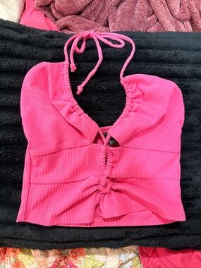 wild fable Hot Pink Ribbed Halter Crop Top